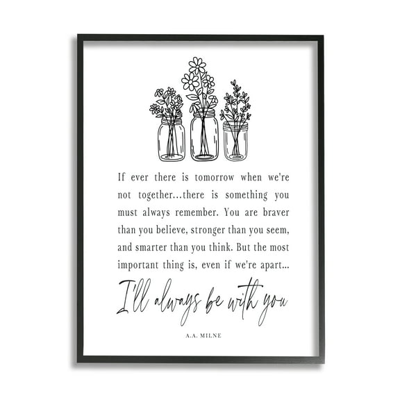 Stupell Industries Always With You Emotional Quote Floral Jar Bouquets Graphic Art Black Framed Art Print Wall Art, Design by Lettered and Lined
