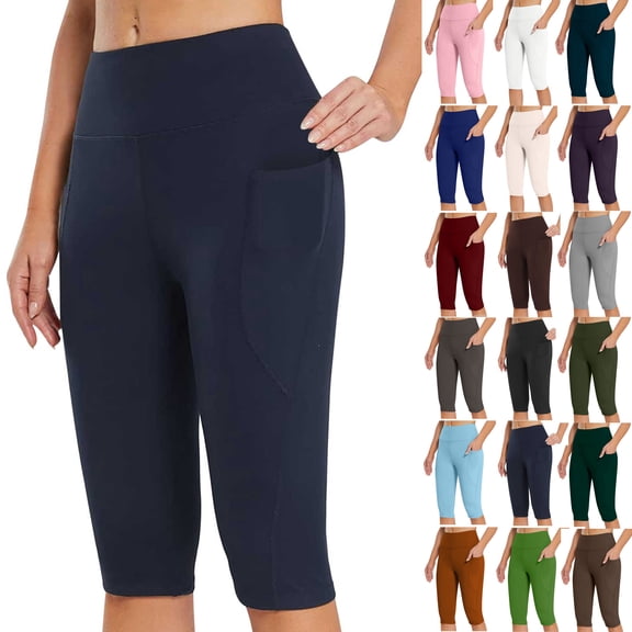 Capri Pants for Women High Waisted Knee Length Leggings High Waisted Yoga Workout Exercise Capris For Casual Summer With Pockets