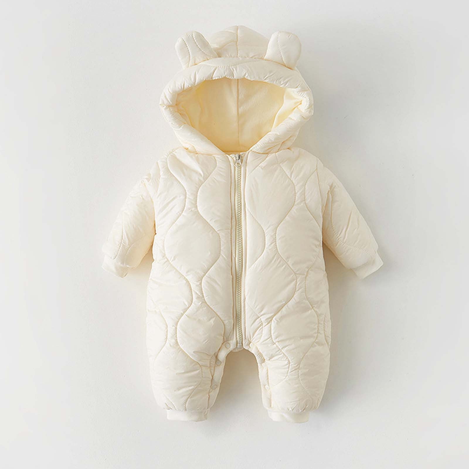 Kids Jacket,Baby Snowsuit Winter Jumpsuit for Boys Girls Hooded Jacket Coat One-Piece Outerwear for Snow Play,Girls Jacket,White,12-24 Months