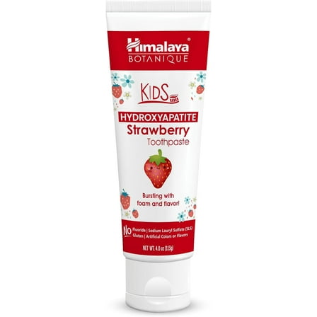 Himalaya Botanique Kids Hydroxyapatite Strawberry Toothpaste, Fluoride-Free, Nano-Hydroxyapatite, No Artificial Colors or Flavors, Vegan, Cruelty-Free, 4 Oz, 1 Pack