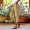 thumbnail image 2 of Cotton Pants for Women Summer Casual Elastic Waist Drawstring Capri Sweatpants with Pockets Lounge Capris (S, Khaki), 2 of 7