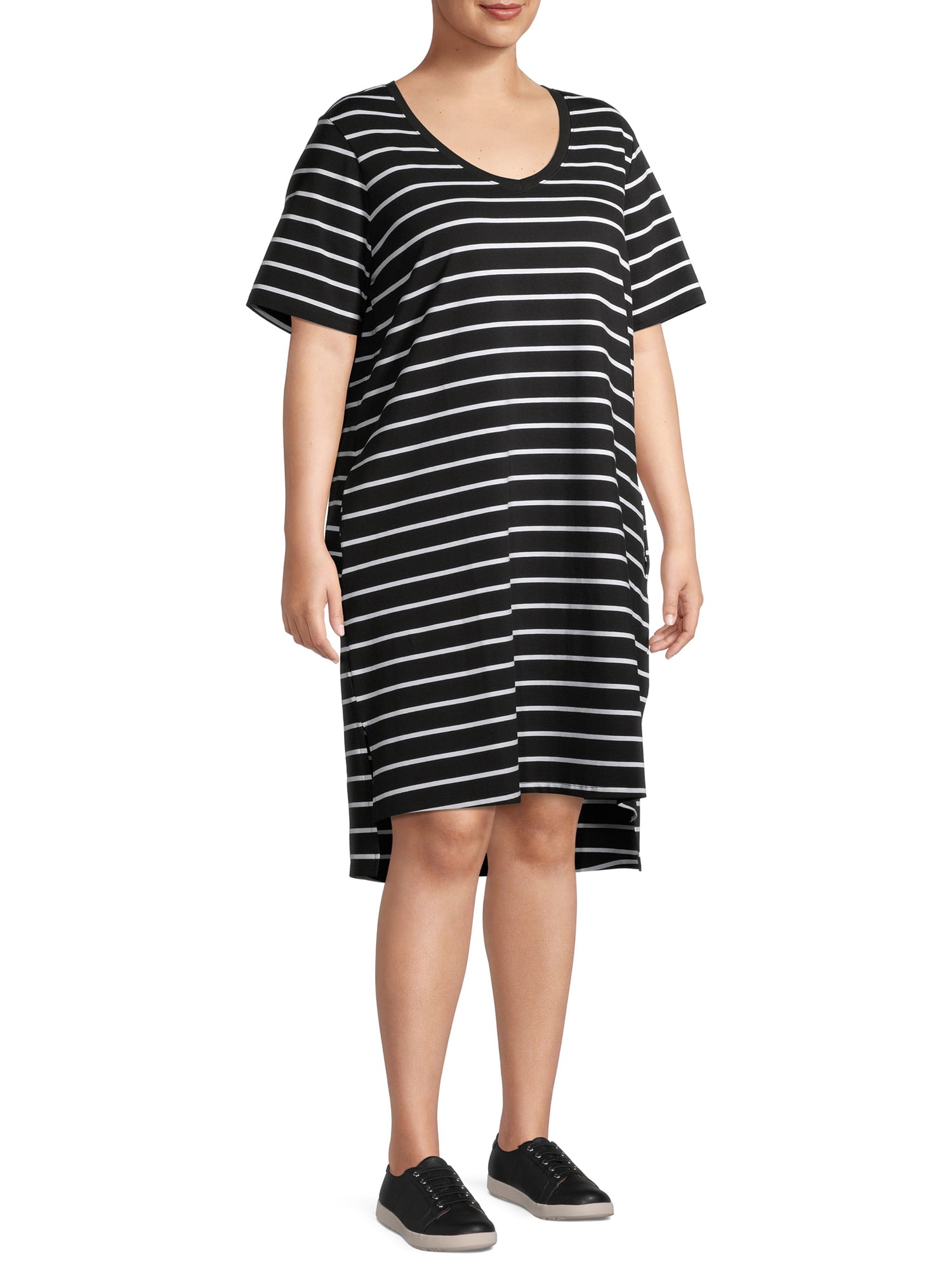 Terra & Sky Women's Plus Size V-Neck T-Shirt Dress with High Low Hem