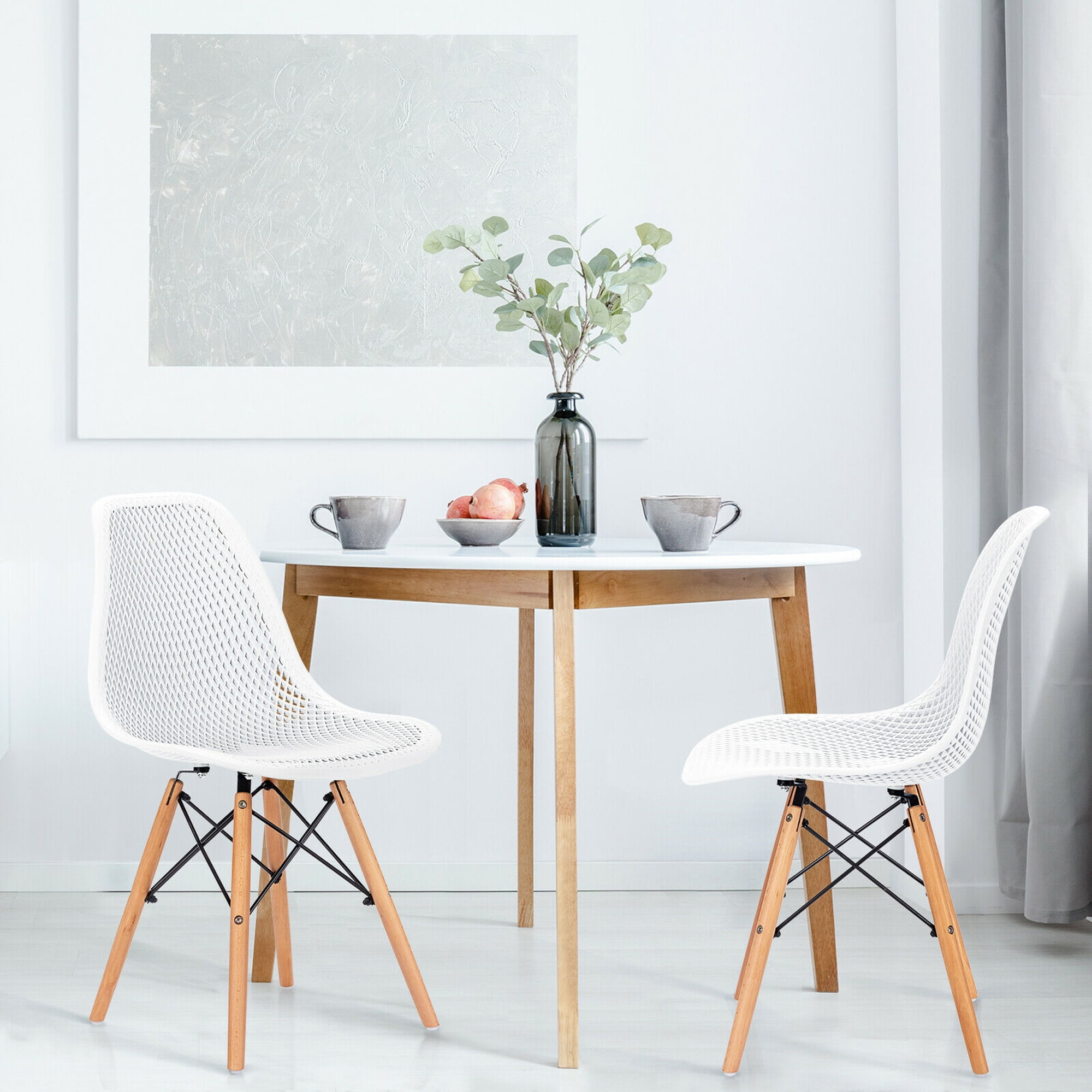 Gymax White Dining Chairs, Set of 2, Mesh Design, Ergonomic