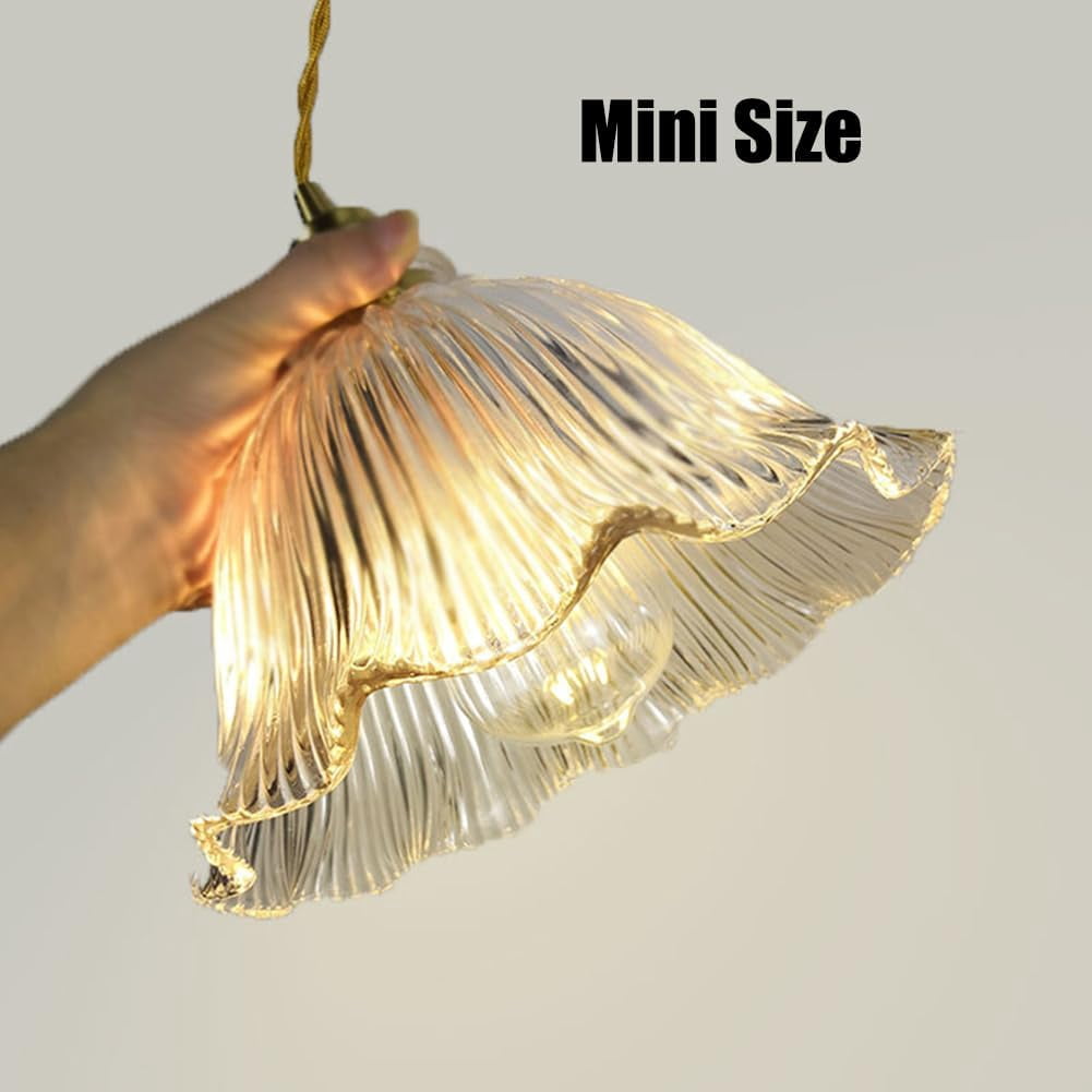 Flower Shape Clear Glass Pendant Light, Nordic Modern Transparent Glass Pendant Lamp, Simple Farmhouse Pendant Lighting for Dining Room, Rustic Pendant Light Fixture for Kitchen Island Sink Over Table