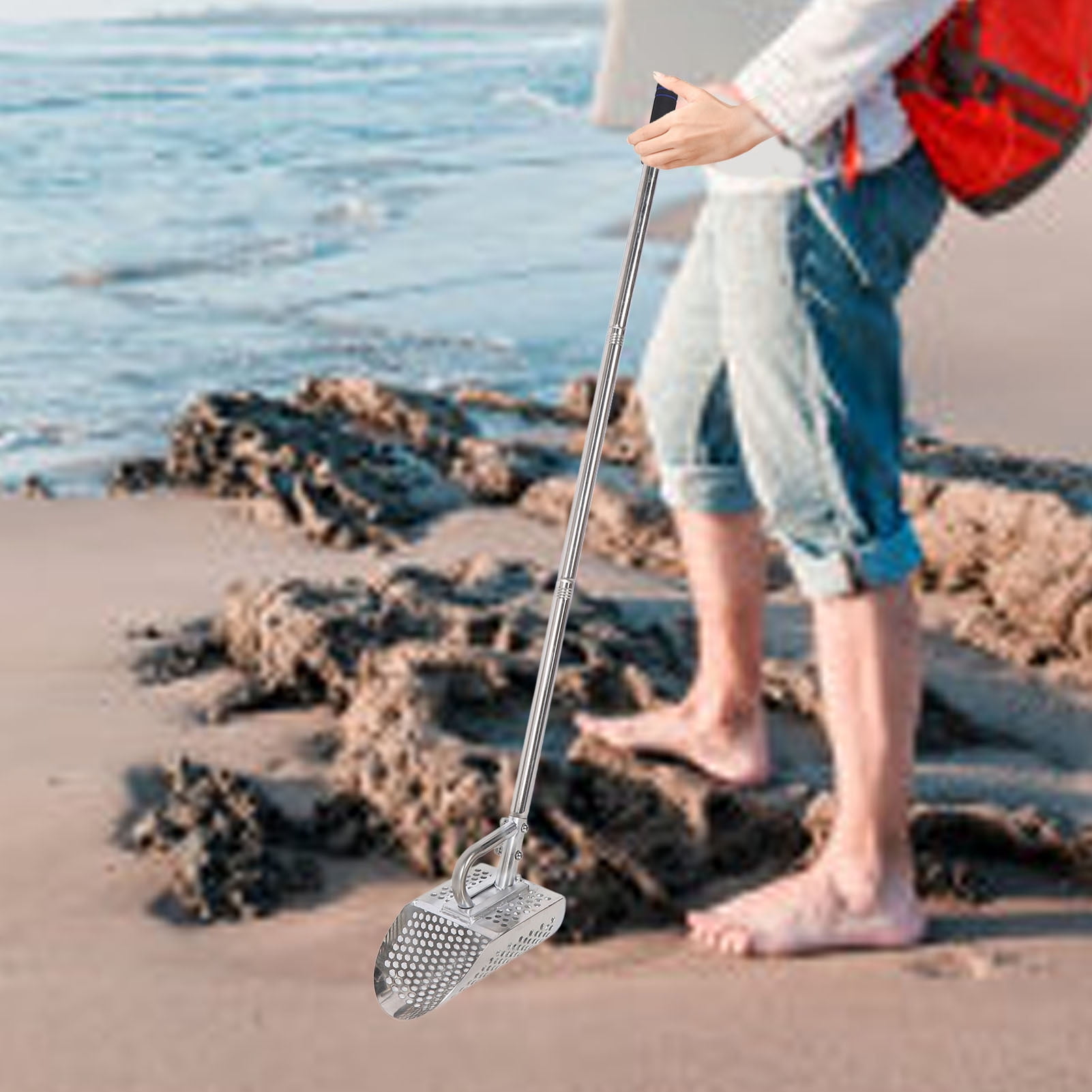 Metal Detector Sand Scoop Shovel, Sand Sifter Shovel Long Lasting Stainless Steel Efficient Rustproof Detachable Handle  For Treasure Detecting