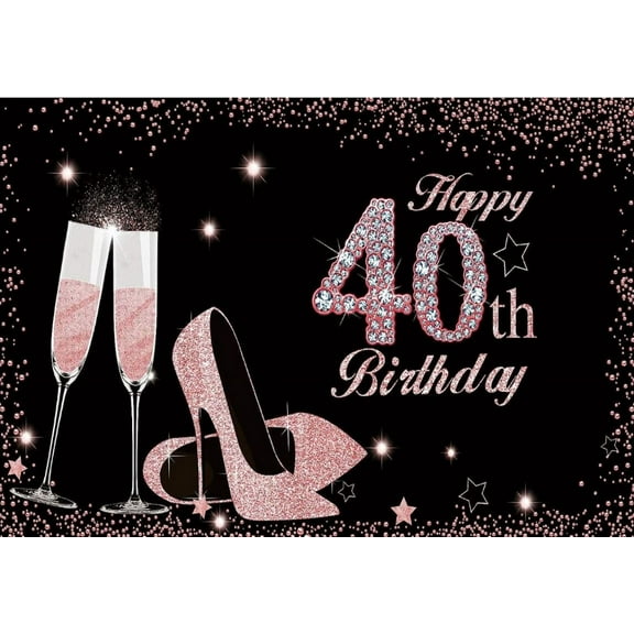Happy 40th Birthday Backdrop Banner Black and Gold Birthday Poster Photo Booth Props for Men Women Party Background ration