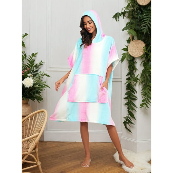 Women's Rainbow-Colored Beach Blanket Robe Soft and skin-friendly with pockets Perfect for everyday home relaxation