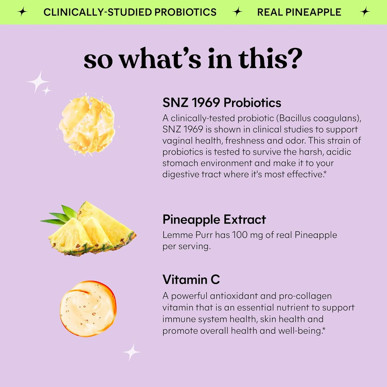 Lemme Purr Vaginal Probiotic Gummies for Women - Promotes pH Balance, Healthy Vaginal Odor & Urinary Tract Health w/Lactobacillus Blend, Pineapple & Vitamin C, 60 Count