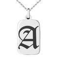 thumbnail image 1 of Stainless Steel Letter A Initial Old English Monogram Engraved Small Rectangle Dog Tag Charm Pendant Necklace, 1 of 1