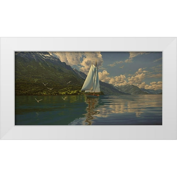 Adamov, Alexey 32x18 White Modern Wood Framed Museum Art Print Titled - Sail on the Lake