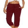 thumbnail image 1 of Pantalons Capri Décontractés pour Femmes Taille Élastique Extensible Longueur 3/4 avec Poches, 1 of 8