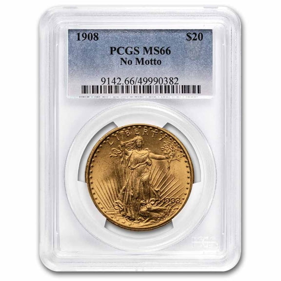 1908 $20 St Gaudens Gold Double Eagle No Motto MS-66 PCGS