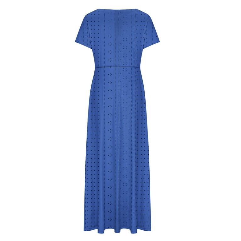Baikeli Cheap Summer Dresses for Women 2024 Women's Summer Solid Color  Short Sleeved V-Neck Waistband Women's Long Dress Casual Dresses for Women  - Walmart.com