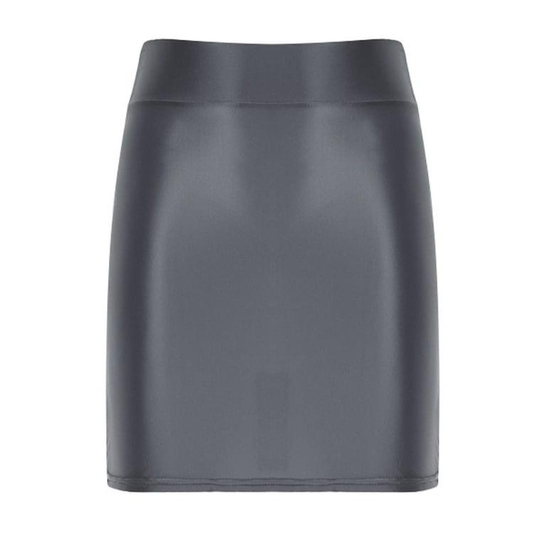 YONGHS Women's Glossy Short Skirt High Waist Shiny Oil OL Mini Hip
