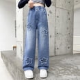 thumbnail image 2 of ZACPNCV Teen Youth Casual Wide Leg Jean Pants for Girls Put On Denim Pants Bow Embroidery Trouser Girl Clothing Blue 10-12 Years, 2 of 9