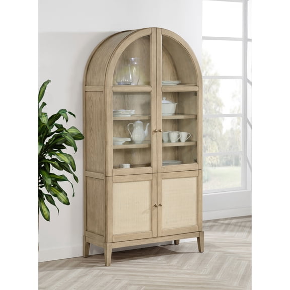 Miekor Furniture Kimpton Beige Oak 4-Door Cane Dining Vitrine Display Cabinet No3639