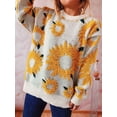 thumbnail image 5 of Women'S Print Long Sleeve Sweater Round Neck Knitted Pullovers Top Yellow S, 5 of 10