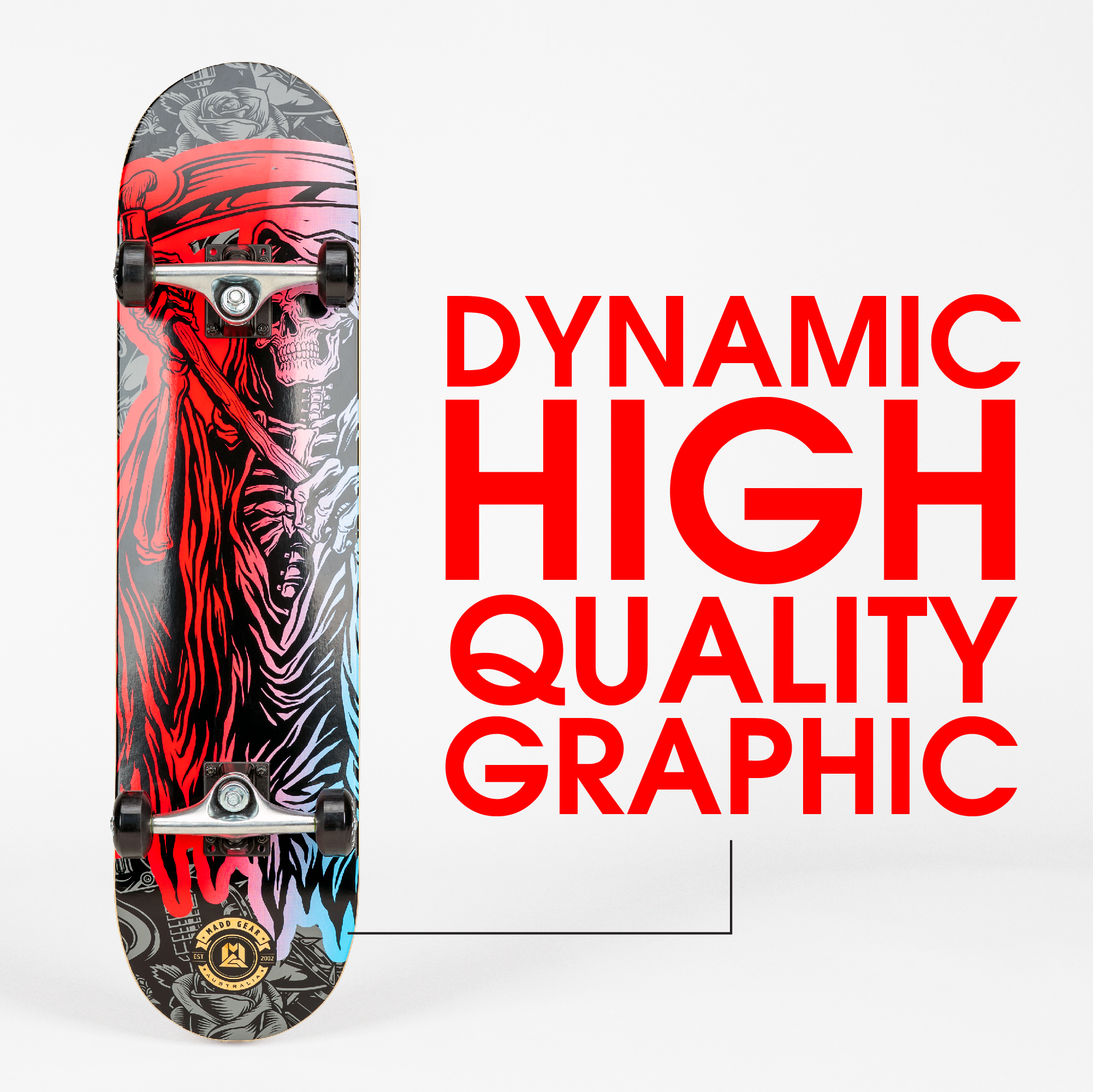 Madd Gear Kickflip 31 x 7.75 Inch Double Kicktail Complete Skateboard with Maple Deck Aluminum Trucks