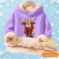 thumbnail image 3 of Hiijoy Girls Sherpa Hoodie Cute Cow Graphic Pullover Sweatshirt, Purple, Sizes 3-16, 3 of 4