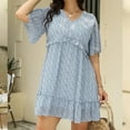 thumbnail image 6 of Jinhomg Womens Loose Summer Dress Elegant Ditsy Floral Print Ruffle Mini Dresses Plus Size Comfy Short Sleeve V-Neck Casual Dress Light Blue XXL, 6 of 10