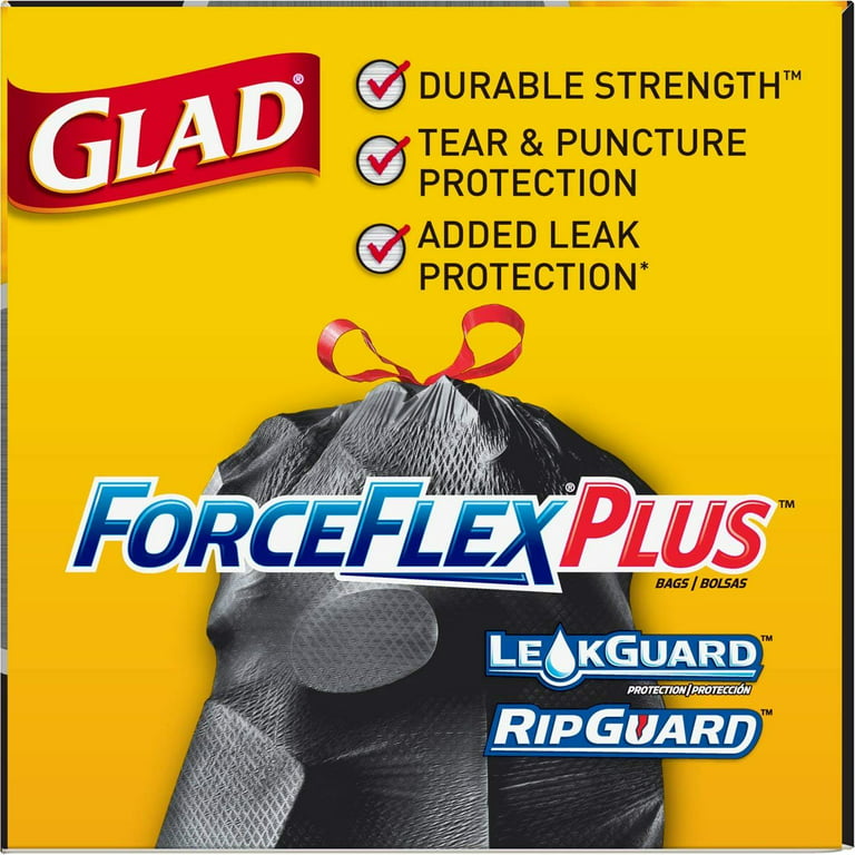 Glad ForceFlexPlus Large Drawstring Trash Bags - Large Size - 30 gal  Capacity - 24.02 Width x 24.88 Length - Black - 1Each - 25 Per Box -  Home, Office, Can