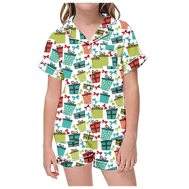 WEAIXIMIUNG Ensemble de Pyjama Décontracté pour Enfants Imprimé Col Boutonné Manches Courtes et Shorts 4-5 Ans