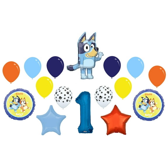 Bluey 1st Birthday Party Bingo Blue Heeler Dog Puppy 16 Piece Mylar Balloons Set Made in the USA!