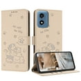 thumbnail image 2 of Flip Case for Moto G Play 4G 2024 PU Leather Wallet Case with RFID Blocking Card Slot & Cash Pocket Magnetic Clasp Stand Function Cover Cat Patterned with Wrist Strap Phone Case,Beige, 2 of 9