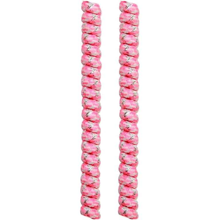 FeetPeople Curly Shoe Laces 1 Pair 6 inches Glitter White Pink With Silver Sparkle