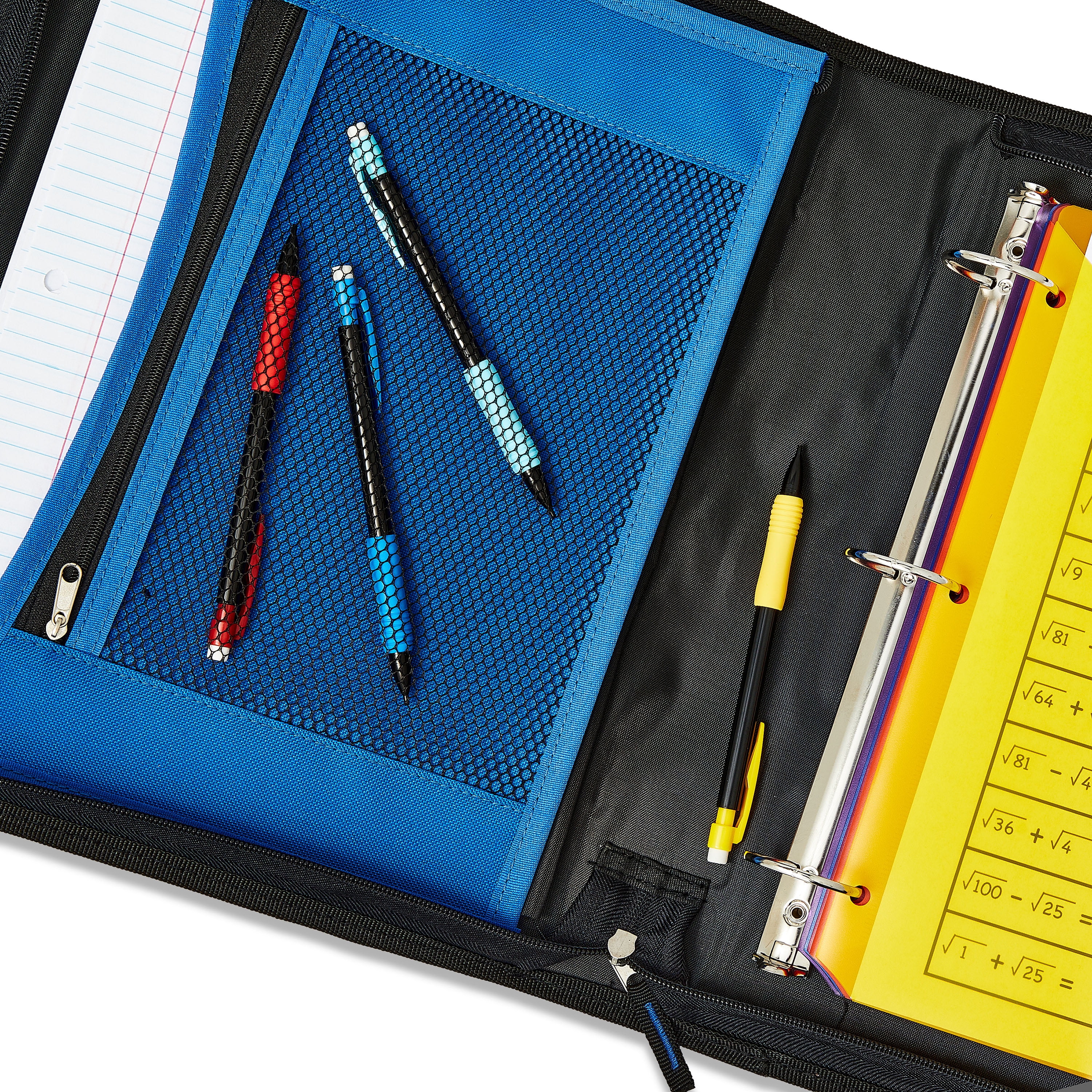 Pen+Gear Pocket Zipper Binder, 1.5”, Round Ring, 11.75” x 2” x 14” , Blue