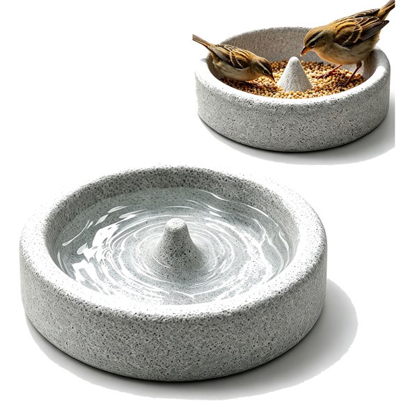 Natural Pumice Bird Food Bowl,Pet Bowl Cleaner,Splash Resistant Wear Resistant Bird Water Feeder for Cockatoo Cockatiel Parakeet Lovebird Canary Finch Small