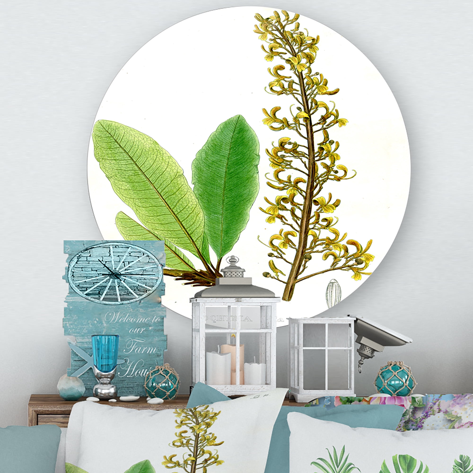 Designart 'Ancient Brazilian Plant IV' Traditional Circle Metal Wall Art 11x11 - Disc of 11
