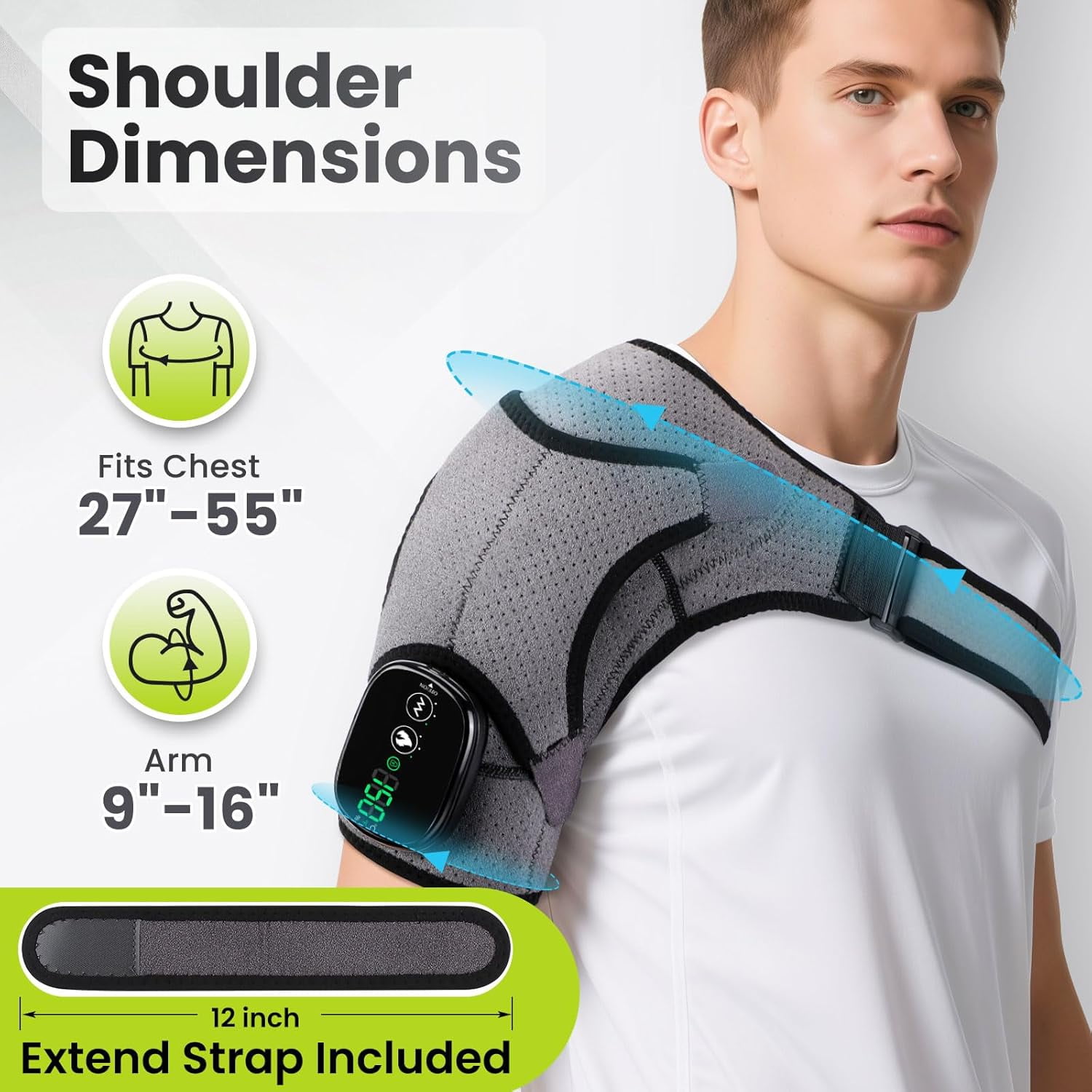 Cordless Shoulder Massager, Heated Shoulder Wrap with Vibration, Electric Shoulder Heating Pads Heated Shoulder Braces with 3 Heating Setting, Left Right Shoulder Massage for Men Women