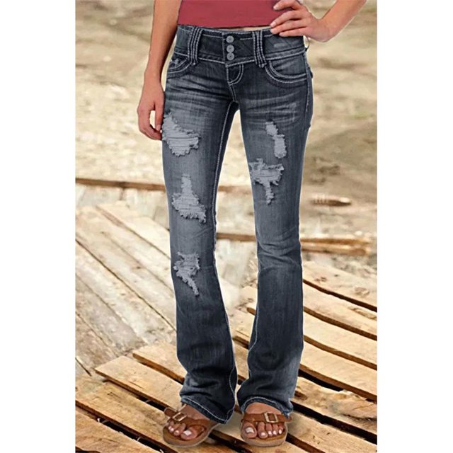 Women's Low Rise Ripped Baggy Jeans Loose Fit Wide Leg Retro Korean Style Polyester Pants