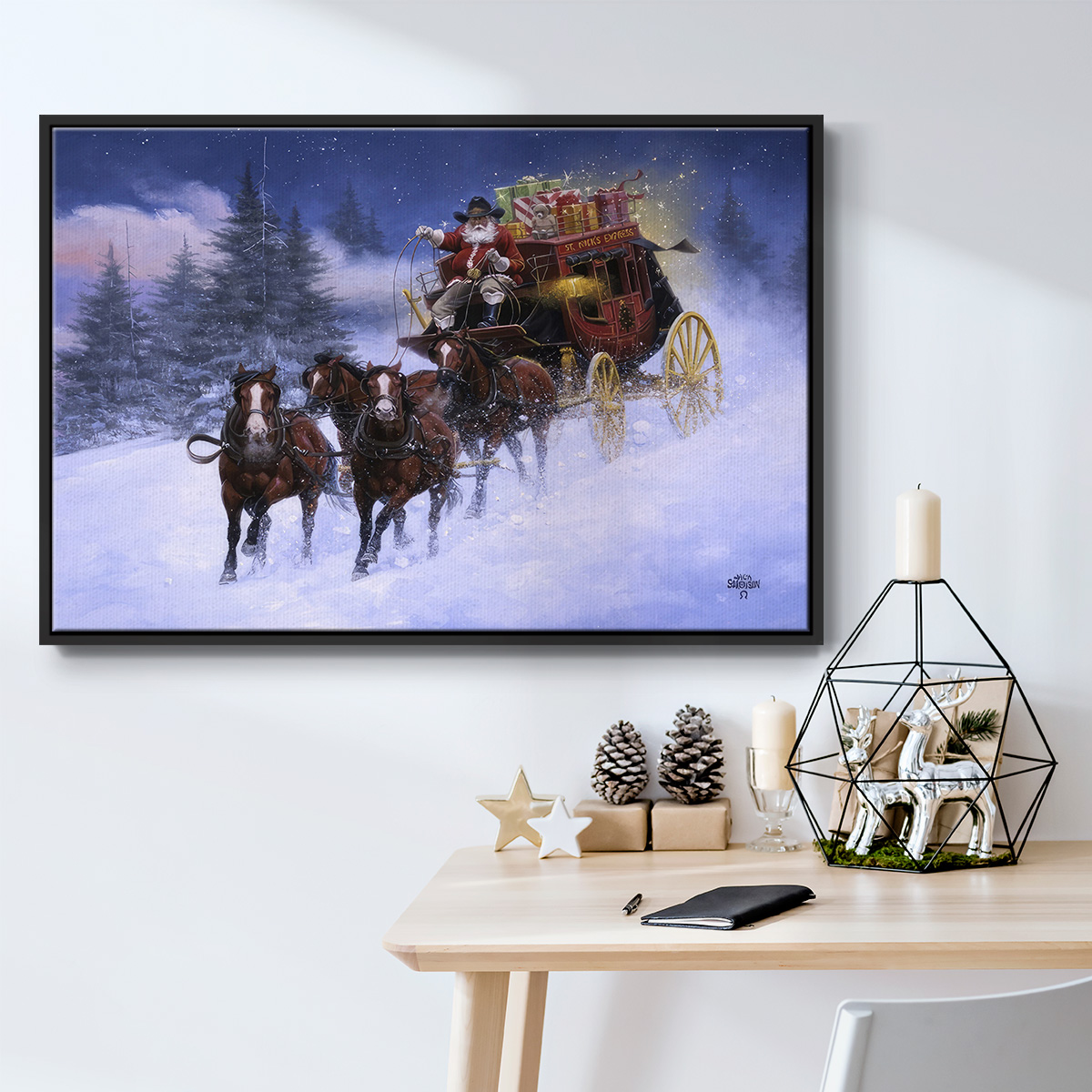 Nick's Express - Framed Gallery Wrapped Holiday Canvas - 17 x 25 - Black Frame