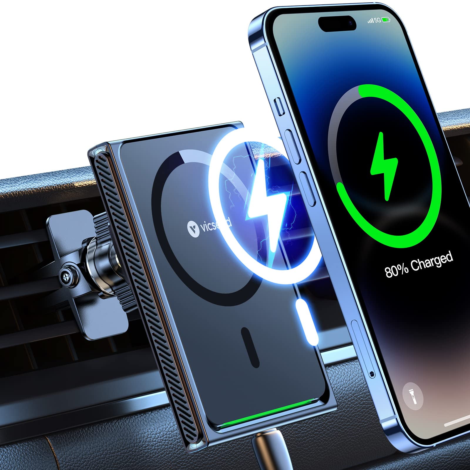 VICSEED Wireless Car Charger [15W Fast Charging & Case
