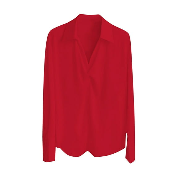 Perfectbot Womens Long Sleeves Tops Collared V Neck Pleated Blouse Formal Office Outfits Shirt