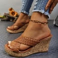 thumbnail image 3 of Wedges Sandals for Women Slip On Cork Platform Sandals Backless Open Toe Non Slip Walking Dress Slides Brown Size 9.5, 3 of 6