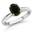 thumbnail image 2 of Gem Stone King 925 Sterling Silver and 10K Yellow Gold Black Onyx Solitaire Engagement Ring for Women (1.60 Cttw, Oval 8X6MM, Gemstone December Birthstone, Available in Size 5, 6, 7, 8, 9), 2 of 4