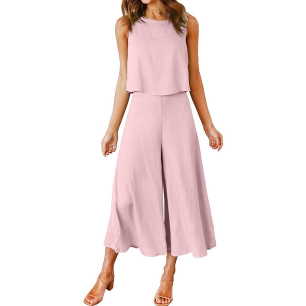 Conjunto de dos piezas para mujer: camiseta sin mangas y pantalones anchos, traje informal, poliéster y spandex, para verano/aire libre/fiestas