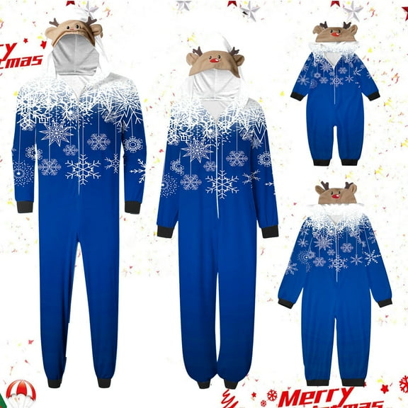 Odeerbi Matching Family Christmas Pajamas Sets Parent-Child Xmas Warm Hooded Jumpsuit Printed Home Wear Set Loungewear Sleepwear Jammies for Mom