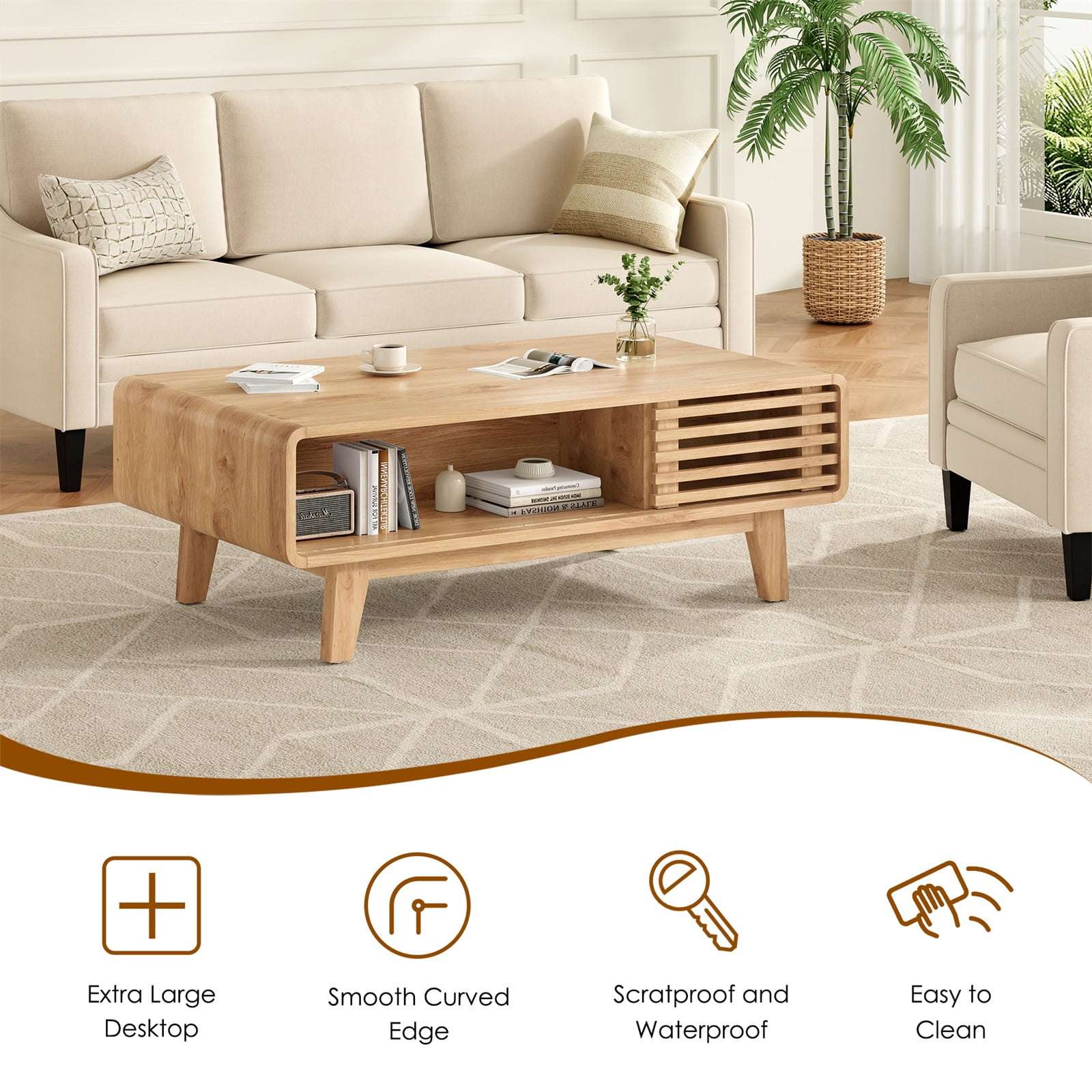 Hommoo Multifuction Lift Top Coffee Table with Storage Wooden Convertible Coffee Table for Living Room, Oak