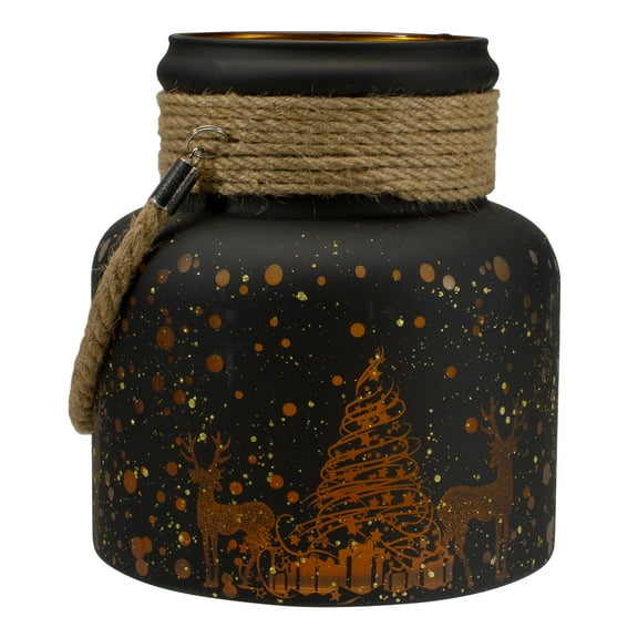 Northlight 8" Gold Deer and Pine Trees Flameless Christmas Glass Candle Lantern