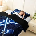 thumbnail image 4 of meiyoeat Neon Lights Twin Comforter Sets for Boys, Sci-Fi Blue White Gaming Bedding Set, Black Reversible 2-Piece, 1 Comforter and 1 Pillowcase, 4 of 6