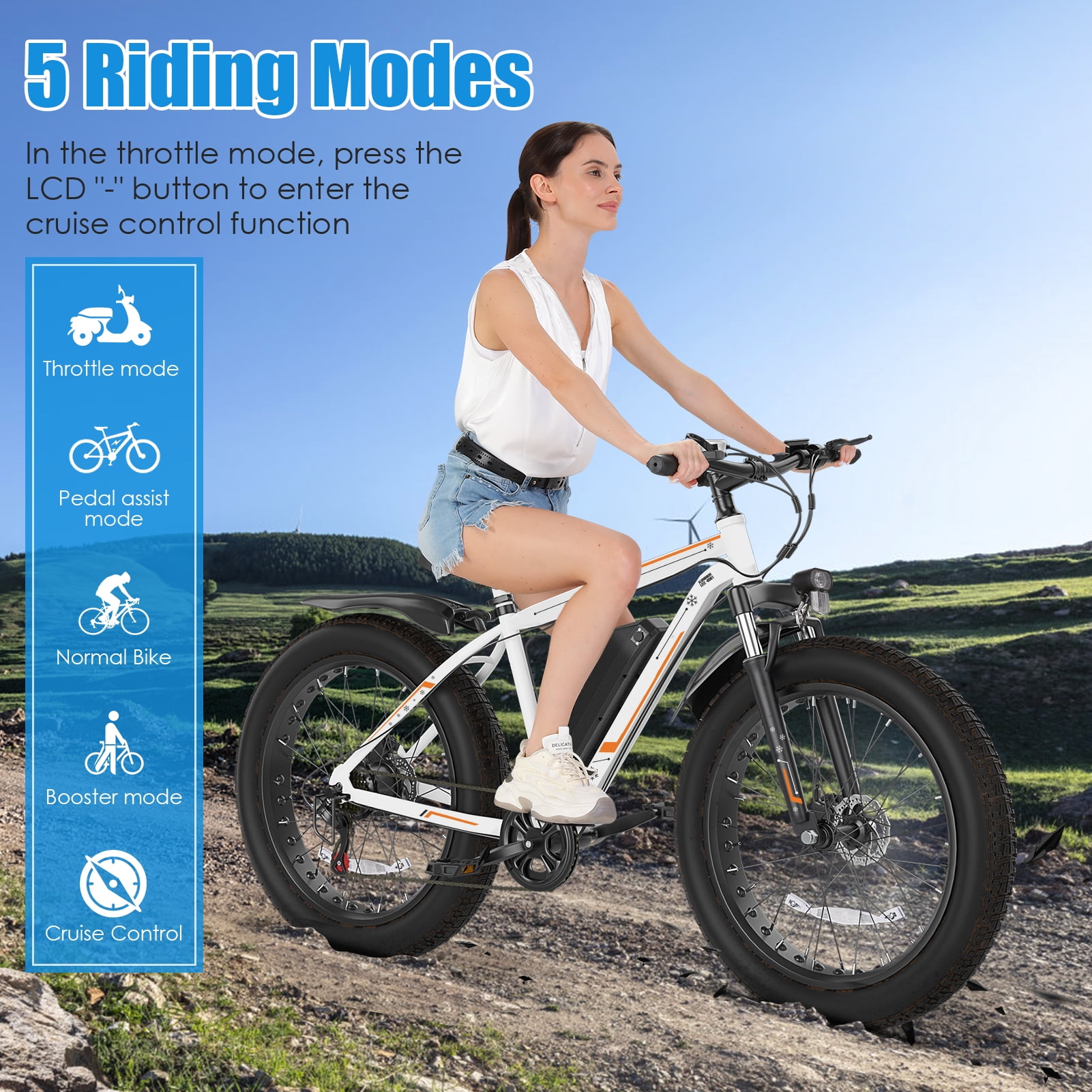 Elifine 26"x4.0 Fat Tire Electric Bike, 624Wh Battery, 48V 500W Ebike Electric Mountain Bike, Cruise Control Mode, Adult E Bikes for Men, LCD Meter, 7-Speed Snow Bike Beach E-Bike for Adults UL2849