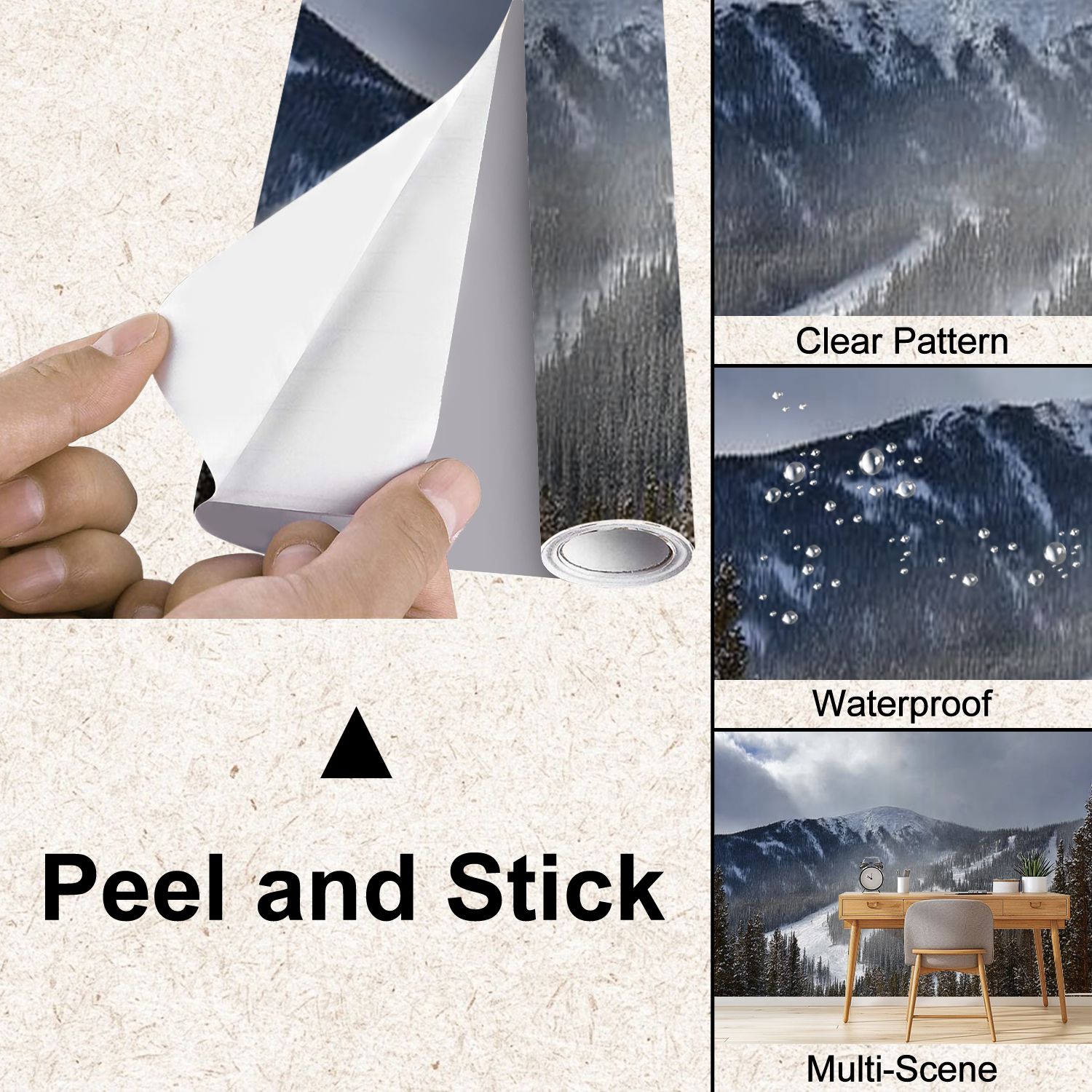 Peel and Stick Wallpaper winter park ski area skiings Modern Art Wall Mural Decor Self Adhesive and Removable 100in x 144in