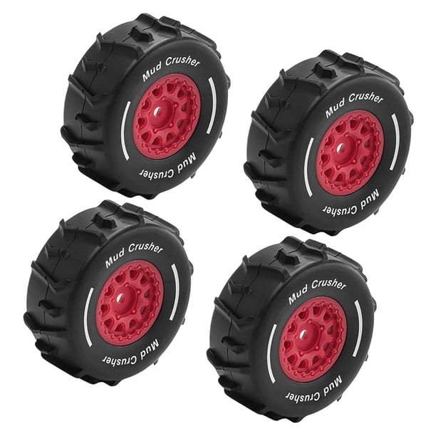 4 piezas de repuesto para neumáticos de coche RC 1/16, piezas de reparación resistentes y elegantes, juego de neumáticos RC para deriva acuática, Rojo