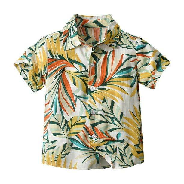 Odeerbi 6M-13Y Niños Camisa Hawaiana Verano Playa Camisas de Algodón Niños Blusa de Manga Corta Flor Tropical Camisa Estampada Ocio Tops