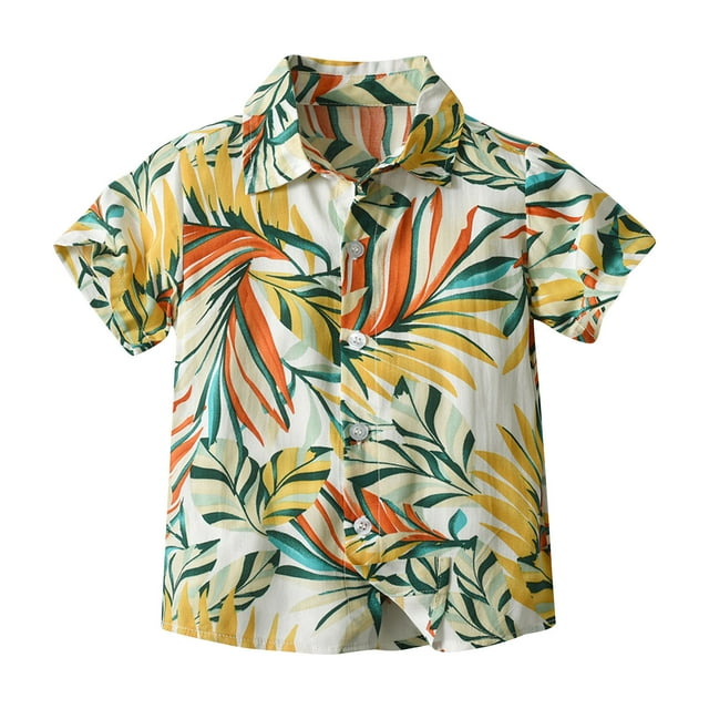 Odeerbi 6M-13Y Niños Camisa Hawaiana Verano Playa Camisas de Algodón Niños Blusa de Manga Corta Flor Tropical Camisa Estampada Ocio Tops