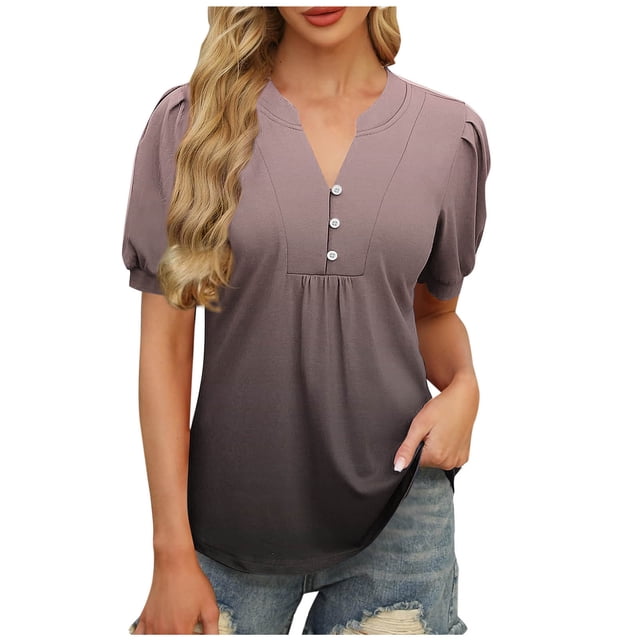 Liquidation d'Économies! Hauts pour Femmes Grande Taille, Blouse d'Été à Manches Courtes pour Femmes, Blouse Décontractée à Imprimé à Col en V à Manches Courtes pour Femmes